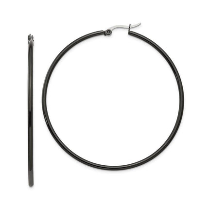 Stainless Steel Black IP plated 60mm Hoop Earrings ,