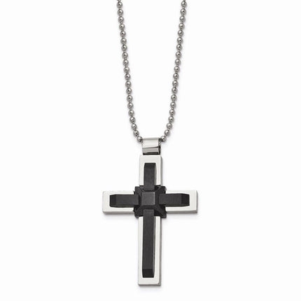 Stainless Steel Black IP-plated and Polished Cross 20in Necklace ,