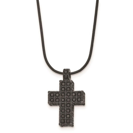 Stainless Steel Black IP-plated Black Crystal Cross w/2in ext Necklace ,