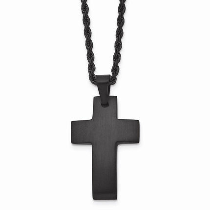 Stainless Steel Black IP-plated Brushed Cross Necklace ,