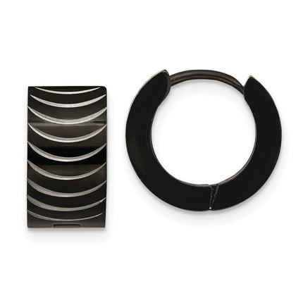 Stainless Steel Black IP-Plated Hinged Hoop Earrings ,