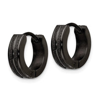 Stainless Steel Black IP-Plated Laser cut Hinged Hoop Earrings ,
