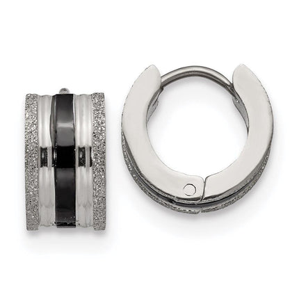 Stainless Steel Black IP-Plated Laser cut Hoop Earrings ,