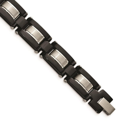 Stainless Steel Black IP-plated Polished and Satin Bracelet ,