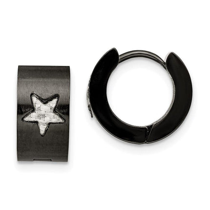 Stainless Steel Black IP plated Star Hinged Hoop Earrings ,