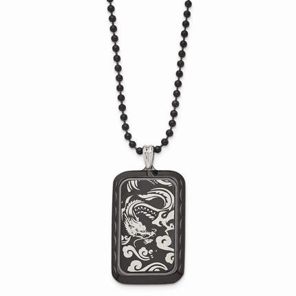Stainless Steel Black IP-plated with Dragon Dog Tag Necklace ,