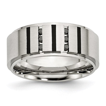 Stainless Steel Black IP-plated/Black Diamonds 9mm Brushed Band ,