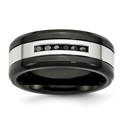 Stainless Steel Black IP-plated/Polished w/Black Diamonds 9mm Band ,
