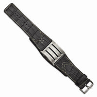 Stainless Steel Black Leather Adjustable Buckle Bracelet ,
