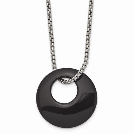 Stainless Steel Black Onyx Large Circular Polished Necklace ,