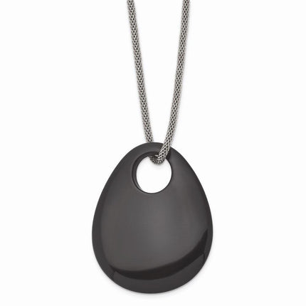 Stainless Steel Black Onyx Large Teardrop Polished Necklace ,