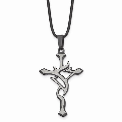 Stainless Steel Black Plated and Grey Accent Cross Necklace ,