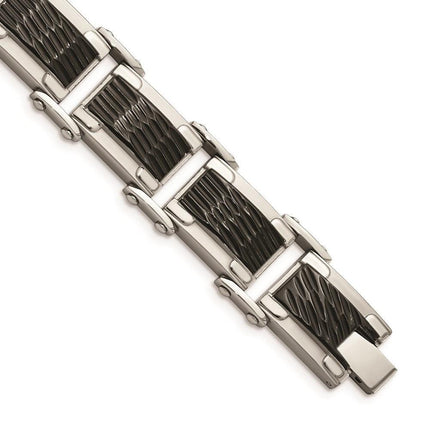 Stainless Steel Black-plated & Textured 9in Bracelet ,