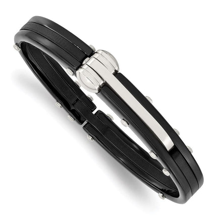 Stainless Steel Black PVC and Black IP-plated Hinged Bangle ,