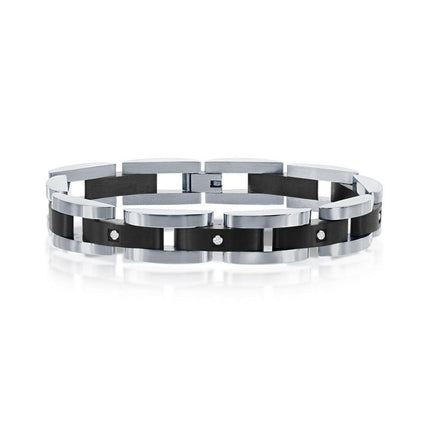 Stainless Steel Black with 5 CZ's Link Bracelet, 8.5" ,