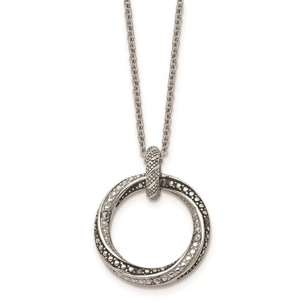Stainless Steel Black/Clear CZ Antiqued Circle Necklace ,