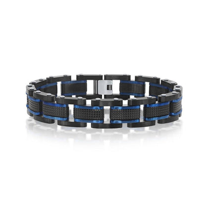Stainless Steel Blue and Black Bracelet, 8.5" ,