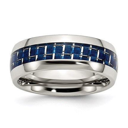 Stainless Steel Blue Carbon Fiber Inlay Polished Band ,