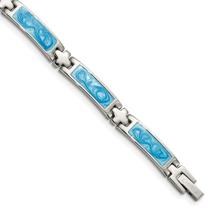 Stainless Steel Blue Enamel 7.25in Bracelet ,