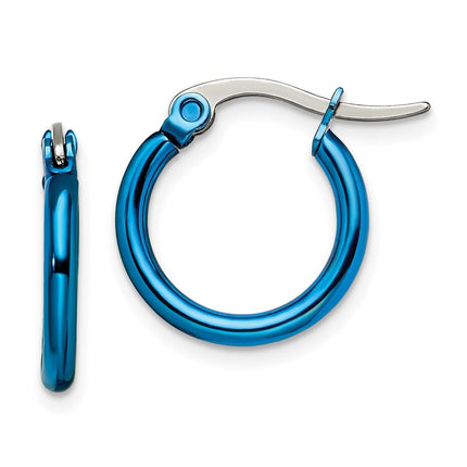 Stainless Steel Blue IP plated 15.5mm Hoop Earrings ,