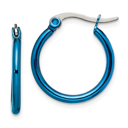 Stainless Steel Blue IP plated 19mm Hoop Earrings ,