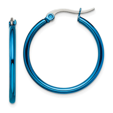 Stainless Steel Blue IP plated 26mm Hoop Earrings ,