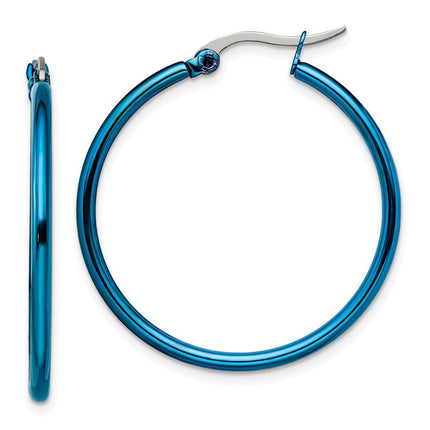 Stainless Steel Blue IP plated 32mm Hoop Earrings ,
