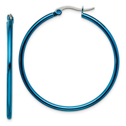 Stainless Steel Blue IP plated 42mm Hoop Earrings ,