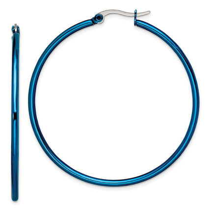 Stainless Steel Blue IP plated 49.5mm Hoop Earrings ,