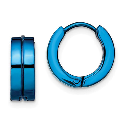 Stainless Steel Blue IP-plated Hinged Hoop Earrings ,