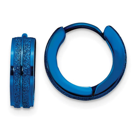 Stainless Steel Blue IP-Plated Laser cut Hinged Hoop Earrings ,