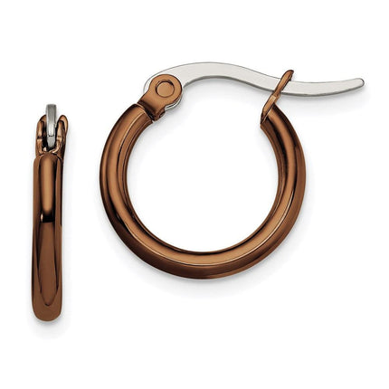 Stainless Steel Brown IP plated 15.5mm Hoop Earrings ,