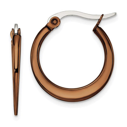 Stainless Steel Brown IP plated 19mm Hoop Earrings ,