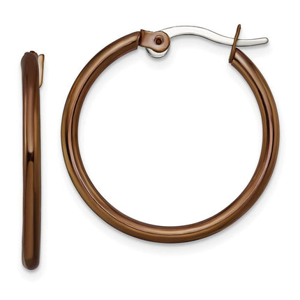 Stainless Steel Brown IP plated 26mm Hoop Earrings ,
