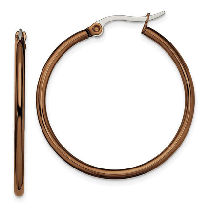 Stainless Steel Brown IP plated 32mm Hoop Earrings ,