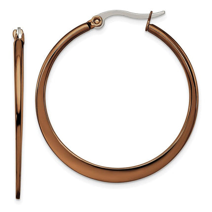 Stainless Steel Brown IP plated 34mm Hoop Earrings ,