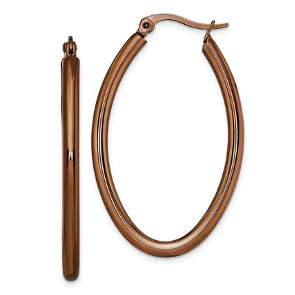 Stainless Steel Brown IP Plated 40mm Oval Hoop Earrings ,