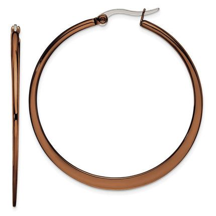 Stainless Steel Brown IP plated 43mm Hoop Earrings ,
