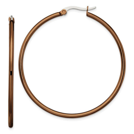 Stainless Steel Brown IP plated 48mm Hoop Earrings ,