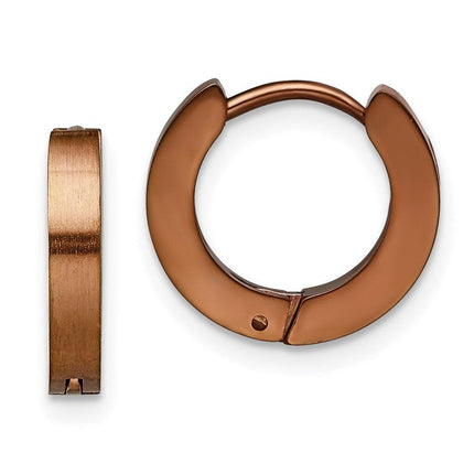 Stainless Steel Brown IP plated Hinged Hoop Earrings ,