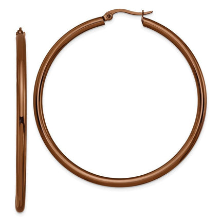 Stainless Steel Brown IP Plated Round Hoop Earrings ,