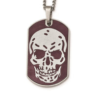 Stainless Steel Brown IP-plated Skull Dog Tag 24in Necklace ,
