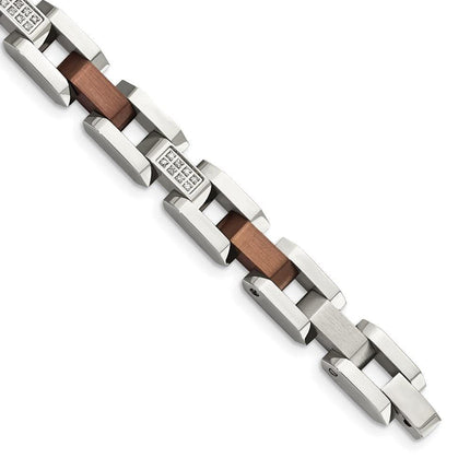 Stainless Steel Brown IP-plated w/1/4ct. Diamond 8.5in Bracelet ,