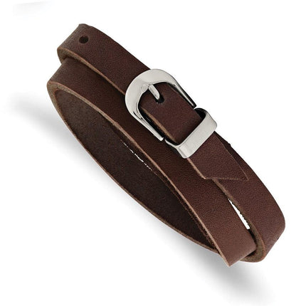 Stainless Steel Brown Leather Wrap Bracelet ,