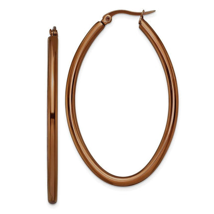 Stainless Steel Brown Plated 50mm Oval Hoop Earrings ,