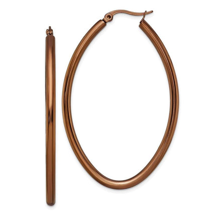Stainless Steel Brown Plated 55mm Oval Hoop Earrings ,