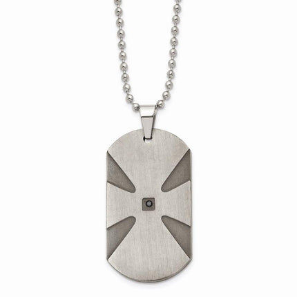 Stainless Steel Brushed .03ct Black Diamond Dog Tag Necklace ,