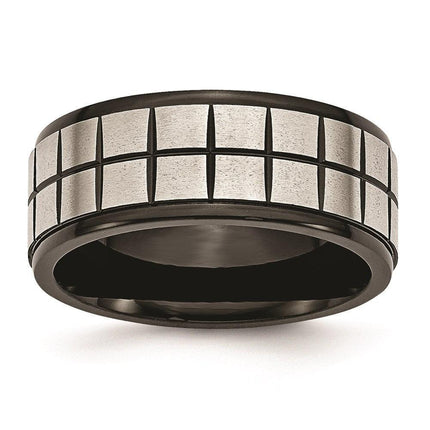 Stainless Steel Brushed & Black IP-plated 9mm Band ,