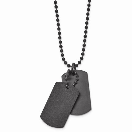 Stainless Steel Brushed and Laser Cut Black IP Double Dogtag Necklace ,