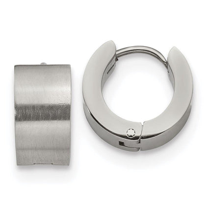 Stainless Steel Brushed and Polished 7.0mm Hinged Hoop Earrings ,